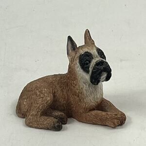 Boxer Dog Figurine Miniature Laying Down Small 2.5in Resin Statue Home Decor